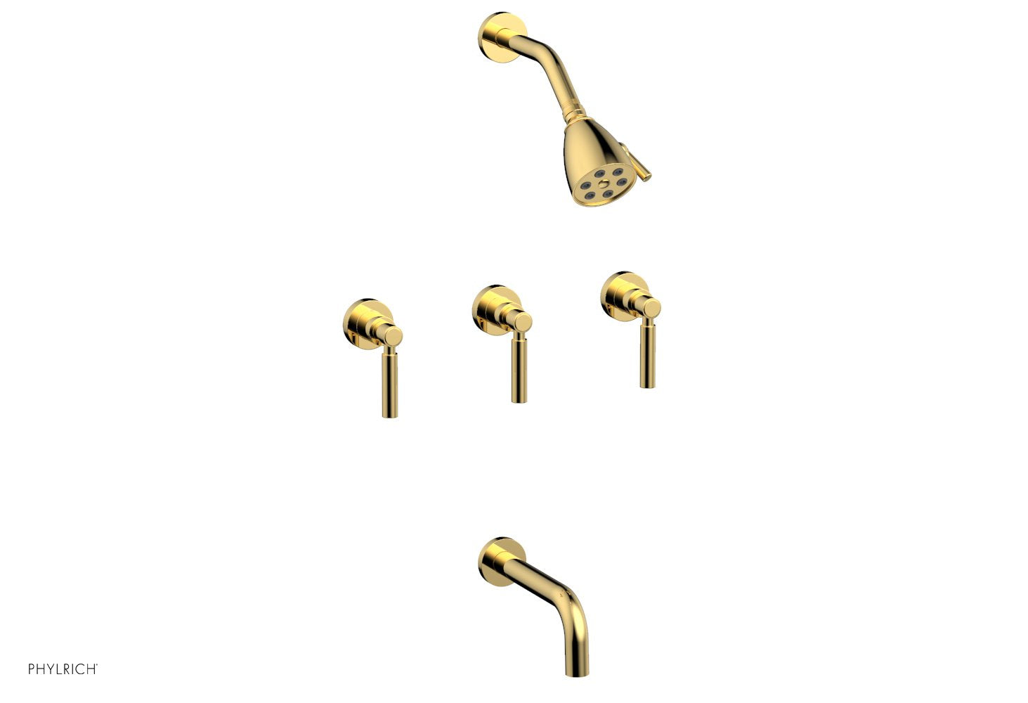 Phylrich BASIC Three Handle Tub and Shower Set 7 1/2" Spout - Lever Handles