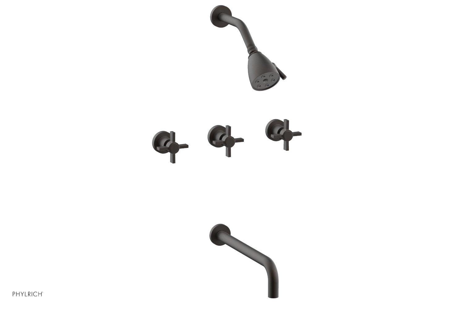 Phylrich BASIC Three Handle Tub and Shower Set 12" Spout - Blade Cross Handles