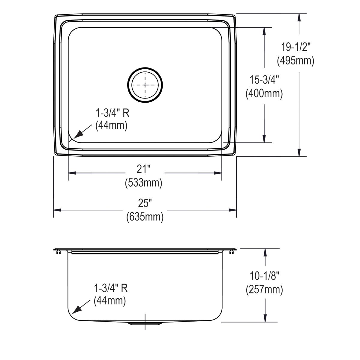 lustrous satin single bowl drop-in sink