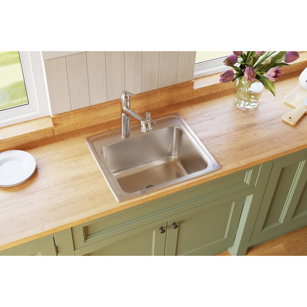 lustrous satin single bowl drop-in sink