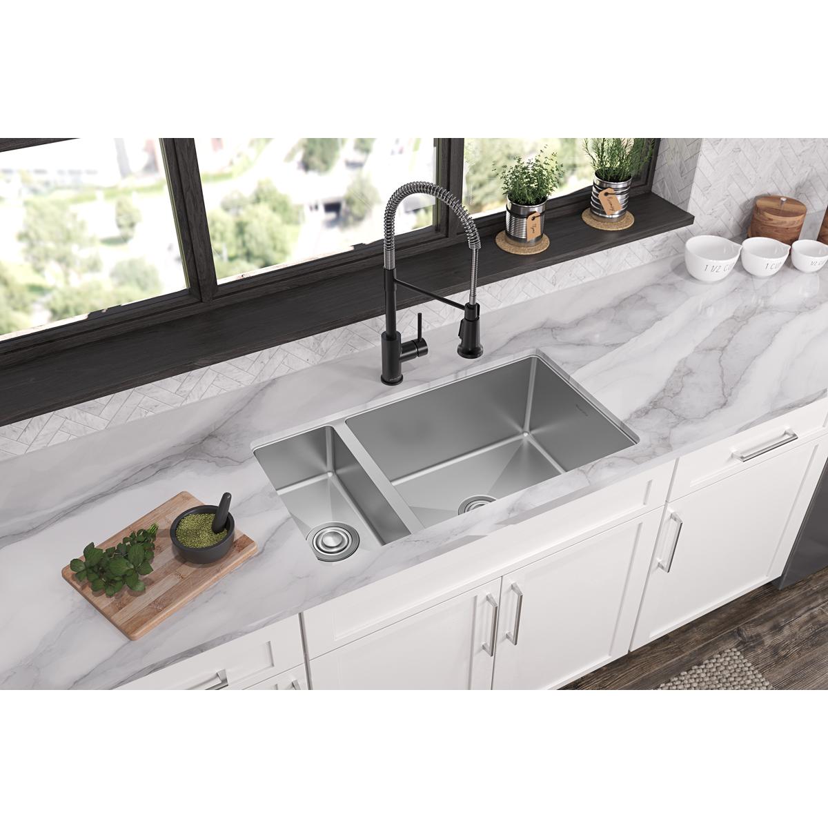 polished satin double bowl undermount sink