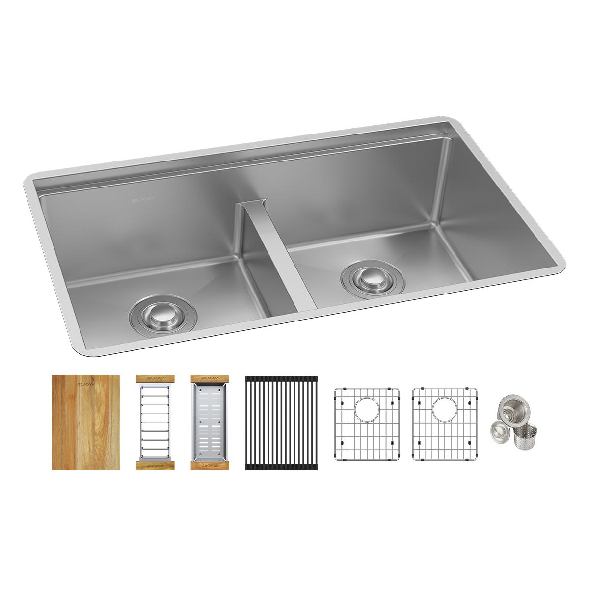 polished satin equal double bowl sink kit