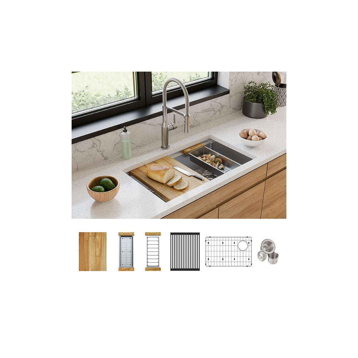 polished satin equal double bowl sink kit