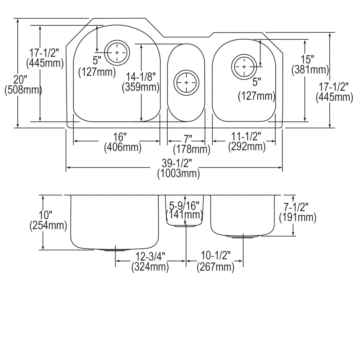 lustrous satin triple bowl undermount sink kit