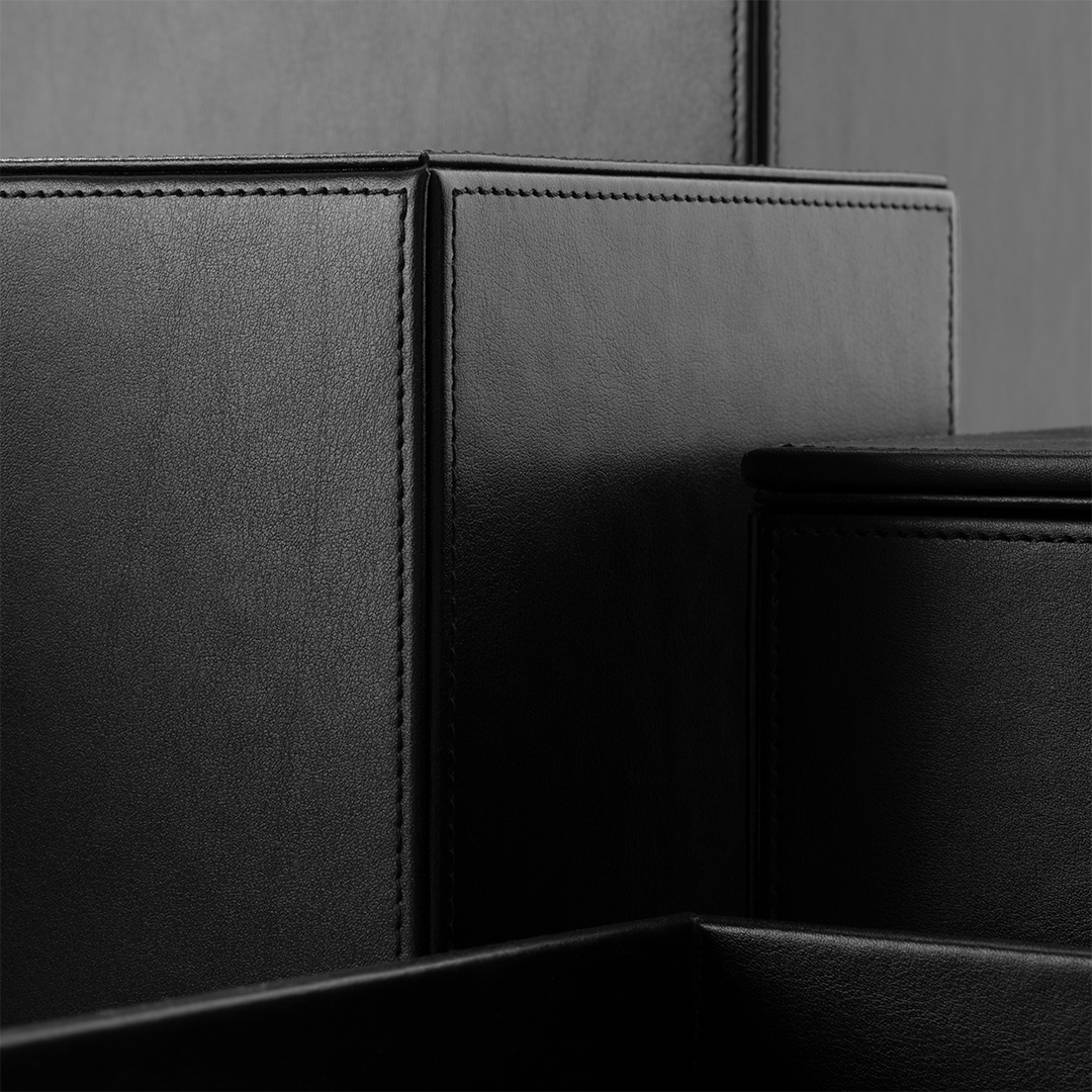 artificial leather black paper bin square
