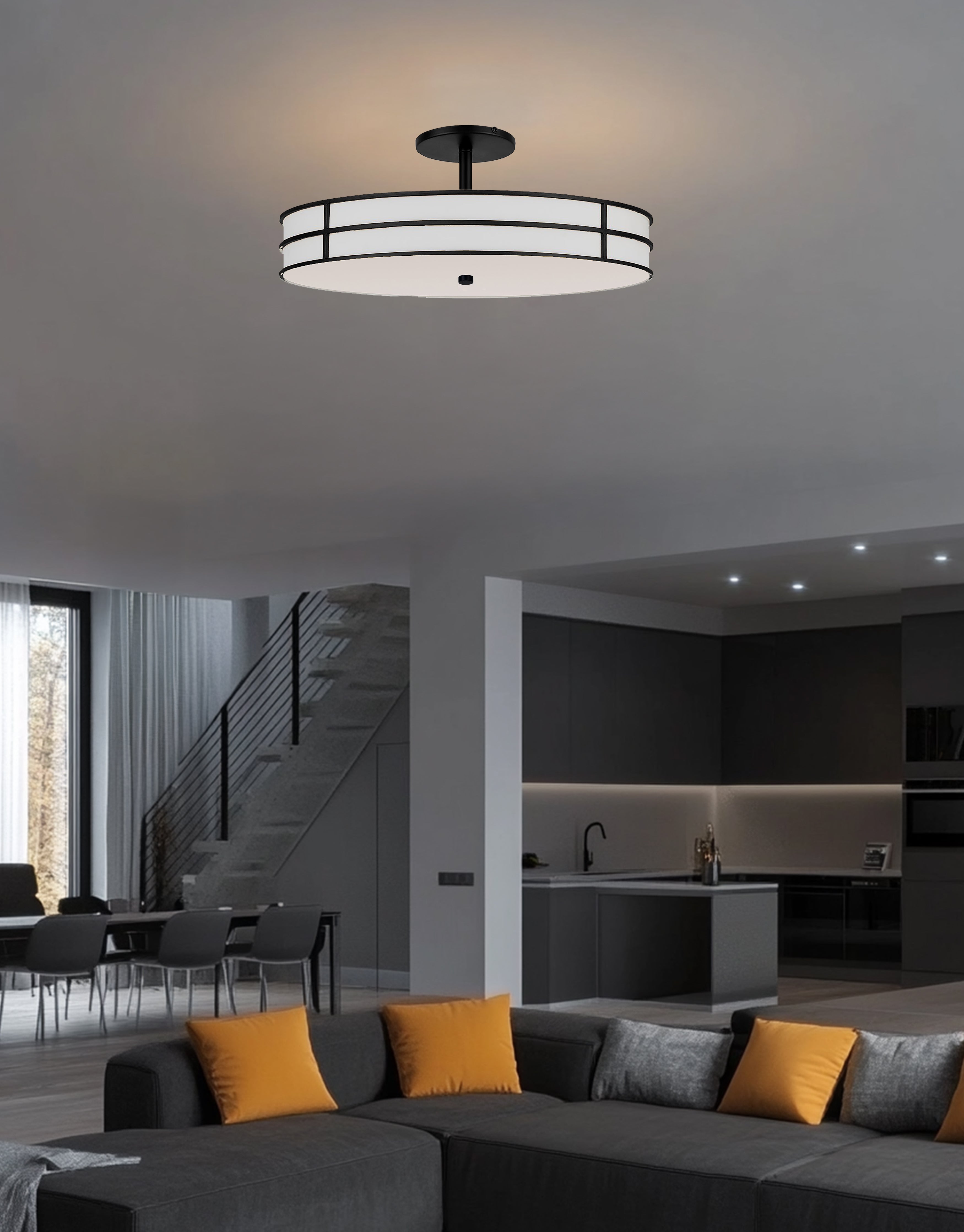matte black with white fabric shade chandeliers