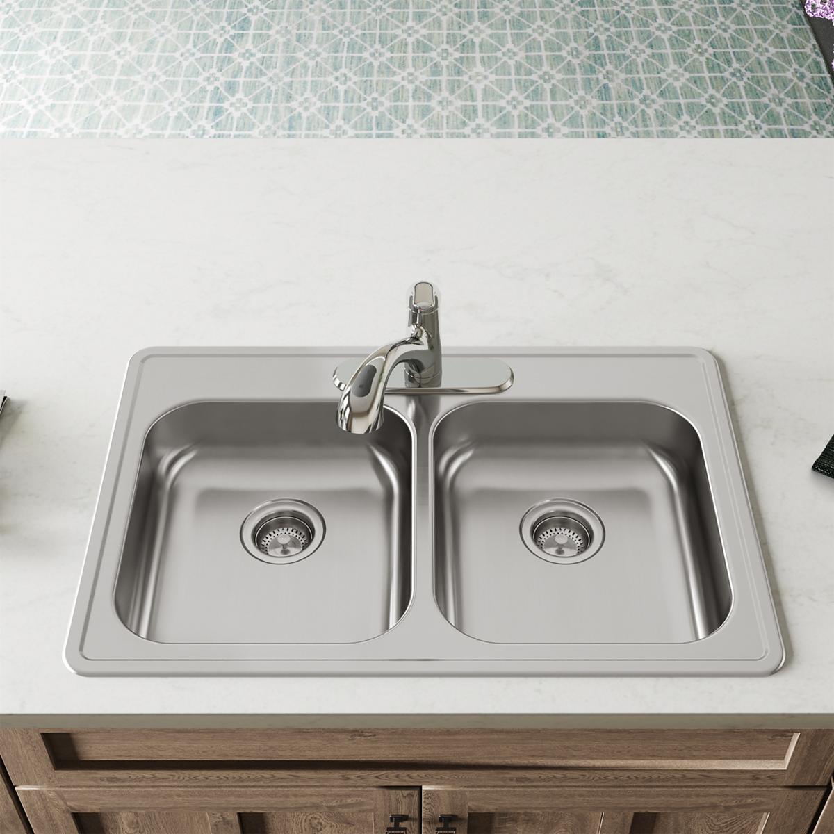 satin double bowl drop-in sink