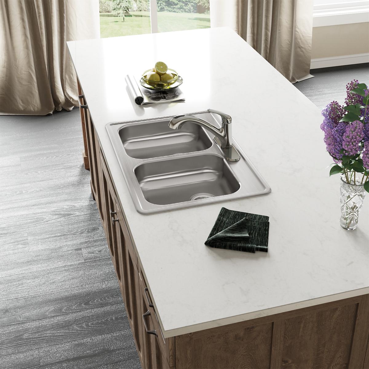 satin double bowl drop-in sink