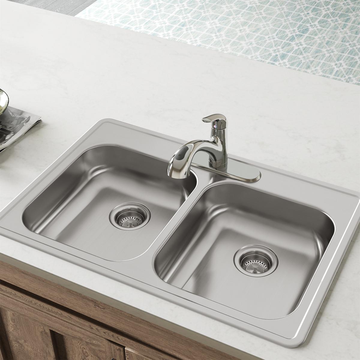 satin double bowl drop-in sink