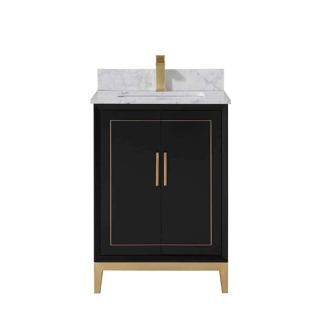 Bemma Gracie 24" Single Bathroom Vanity Set Midnight Black with Satin Brass Trim