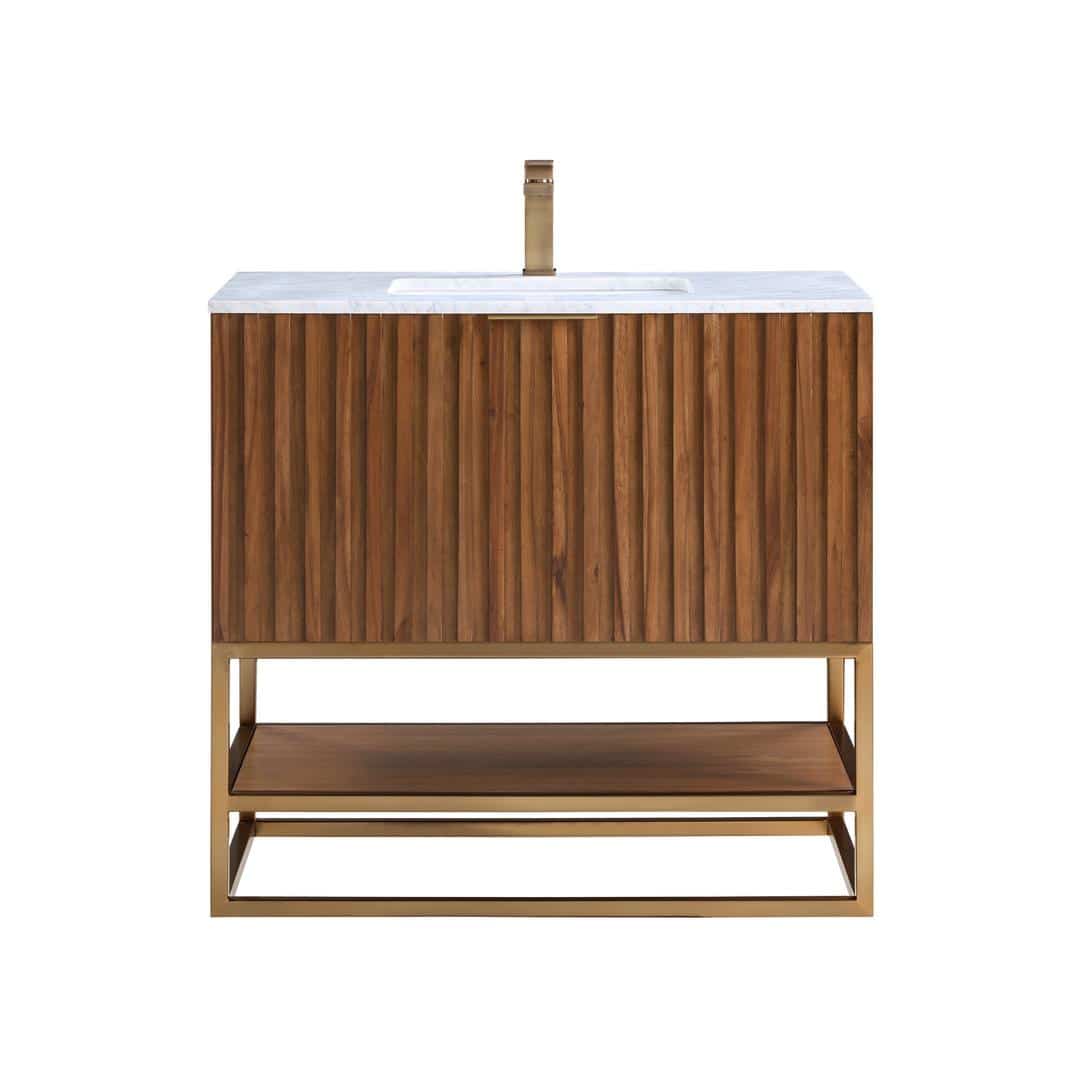 Bemma Terra 36" Single Bathroom Vanity Set Walnut with Satin Brass Trim