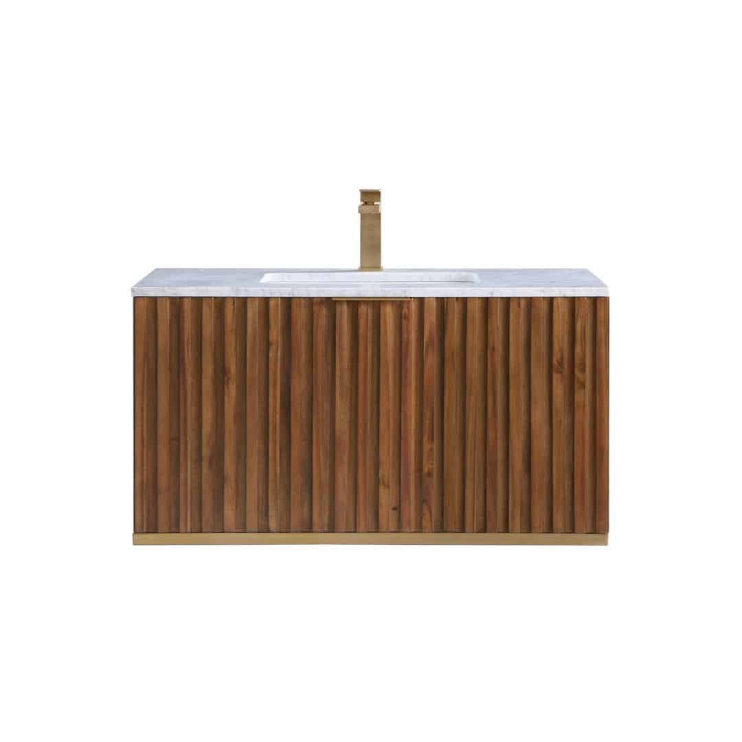 Bemma Terra 36" Wall-Mounted Single Bathroom Vanity Set Walnut with Satin Brass Trim