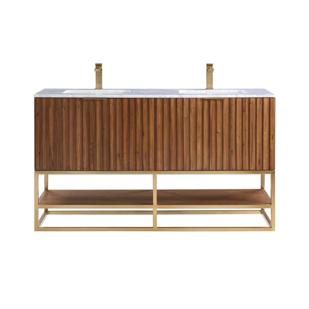 Bemma Terra 60" Double Bathroom Vanity Set Walnut with Satin Brass Trim