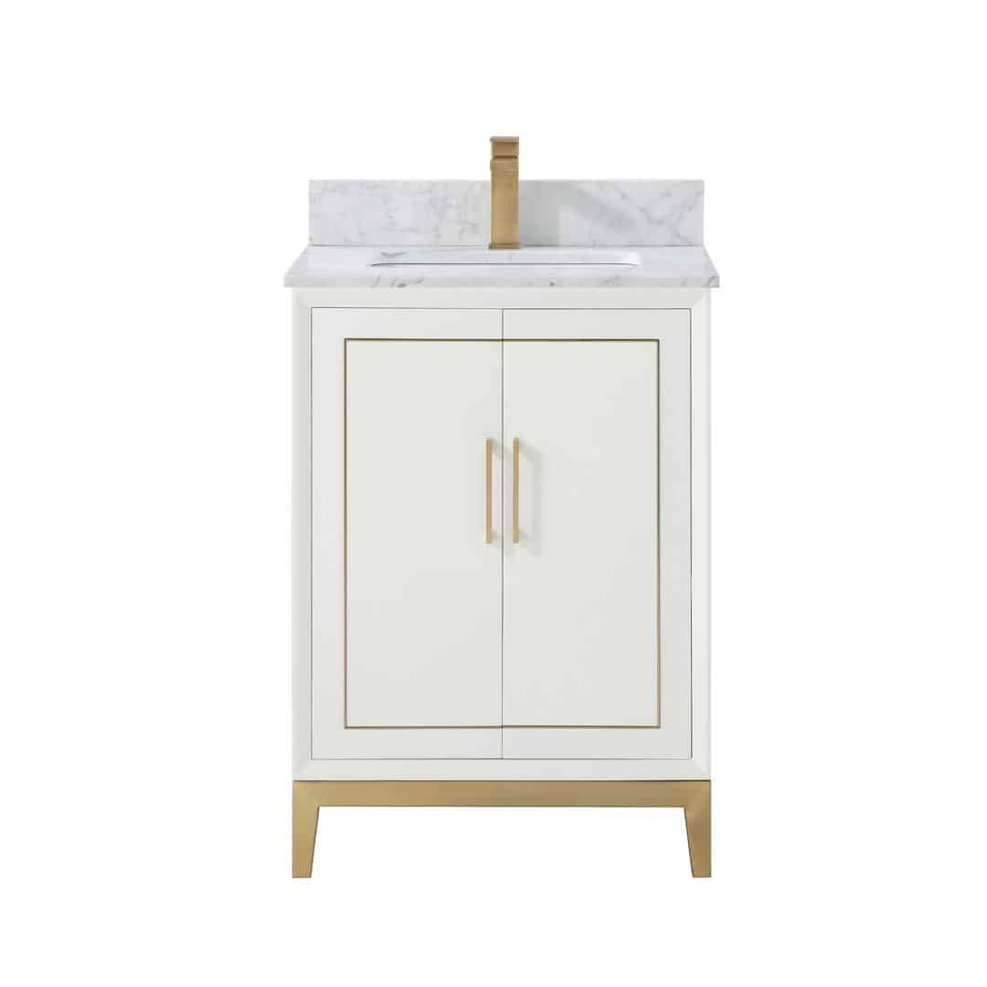 Bemma Gracie 24" Single Bathroom Vanity Set Satin White with Satin Brass Trim