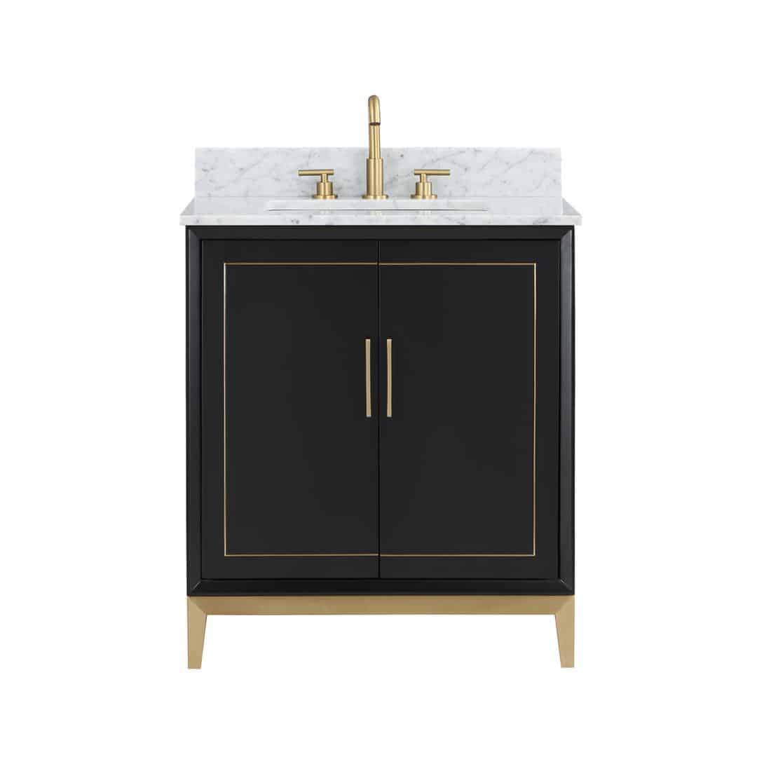 Bemma Gracie 30" Single Bathroom Vanity Set Midnight Black with Satin Brass Trim