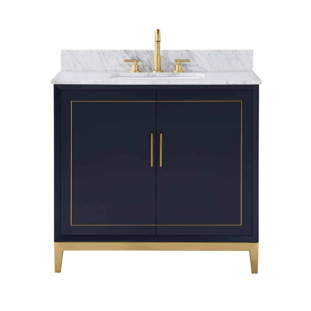 Bemma Gracie 36" Single Bathroom Vanity Set Pacific Blue with Satin Brass Trim