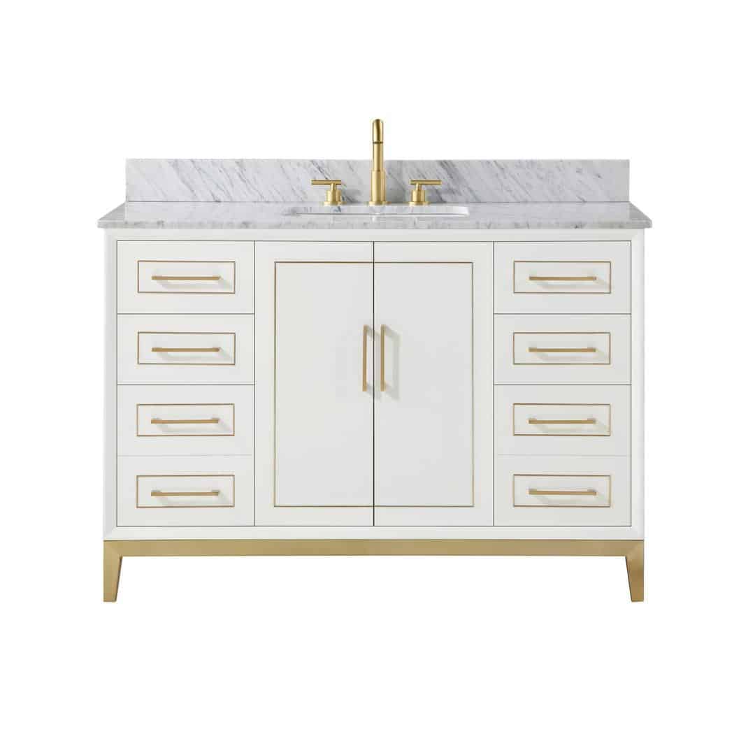 Bemma Gracie 48" Single Bathroom Vanity Set Satin White with Satin Brass Trim
