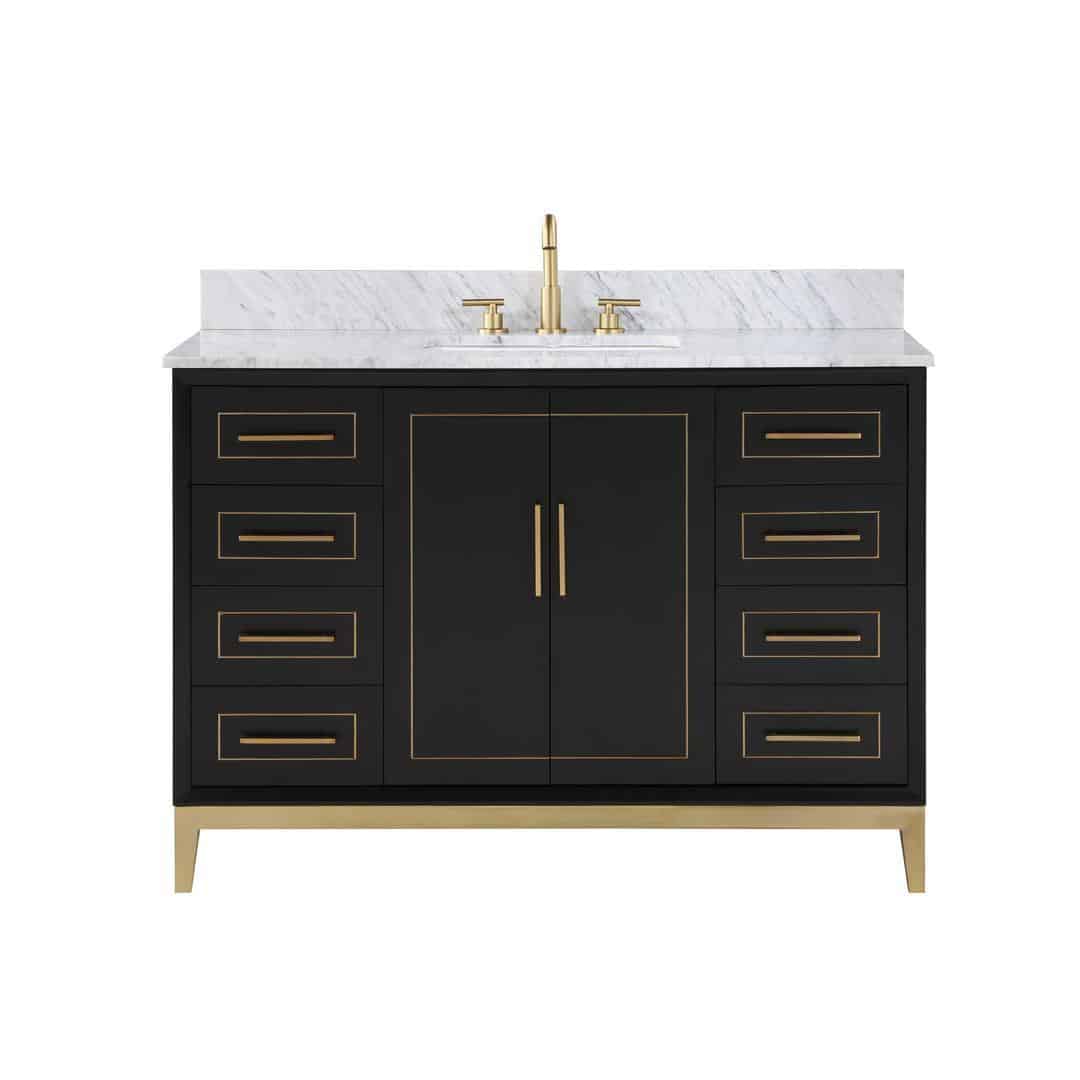 Bemma Gracie 48" Single Bathroom Vanity Set Midnight Black with Satin Brass Trim