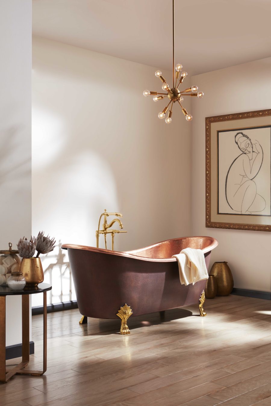 antique copper exterior rose gold interior hammered tub