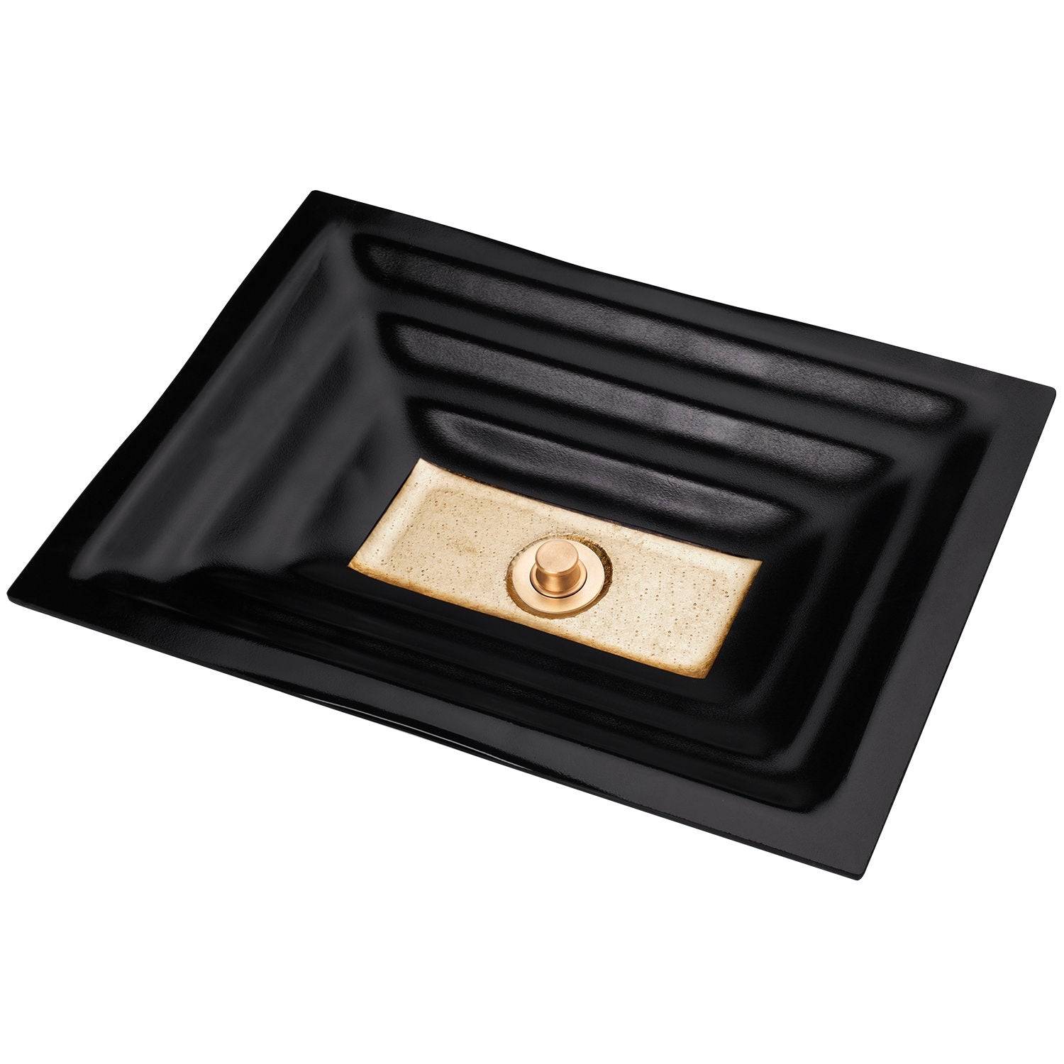 black glass with gold accent sink