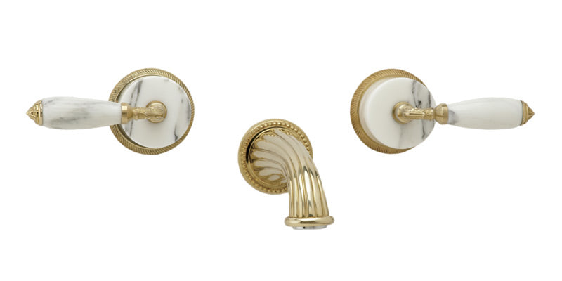 polished brass wall tub set