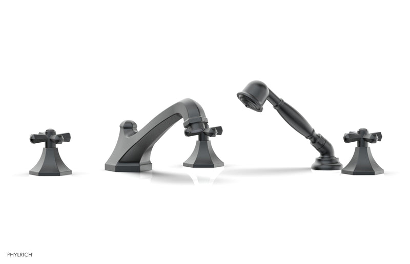 Phylrich LE VERRE & LA CROSSE Deck Tub Set with Hand Shower - Cross Handles