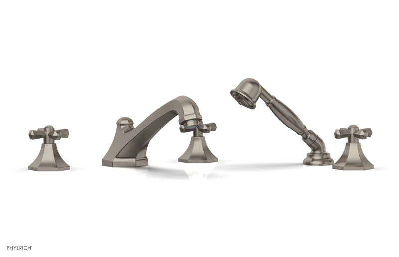 Phylrich LE VERRE & LA CROSSE Deck Tub Set with Hand Shower - Cross Handles