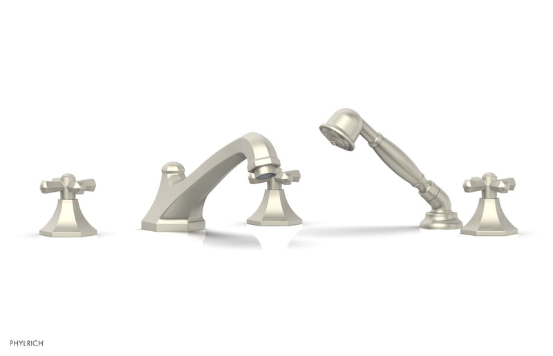 Phylrich LE VERRE & LA CROSSE Deck Tub Set with Hand Shower - Cross Handles