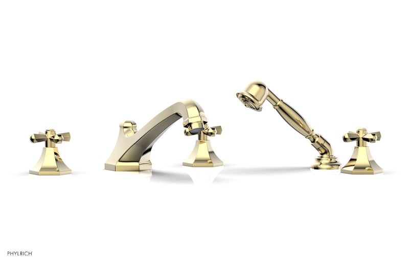 Phylrich LE VERRE & LA CROSSE Deck Tub Set with Hand Shower - Cross Handles