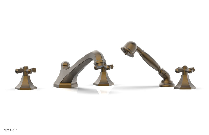 Phylrich LE VERRE & LA CROSSE Deck Tub Set with Hand Shower - Cross Handles