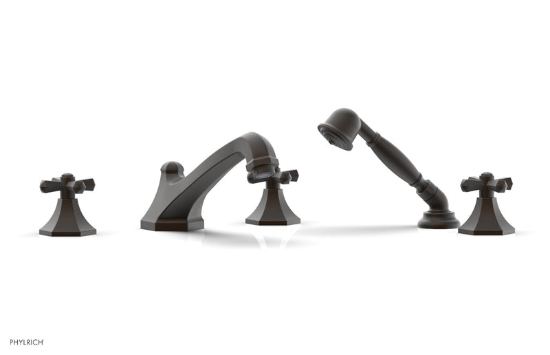 Phylrich LE VERRE & LA CROSSE Deck Tub Set with Hand Shower - Cross Handles