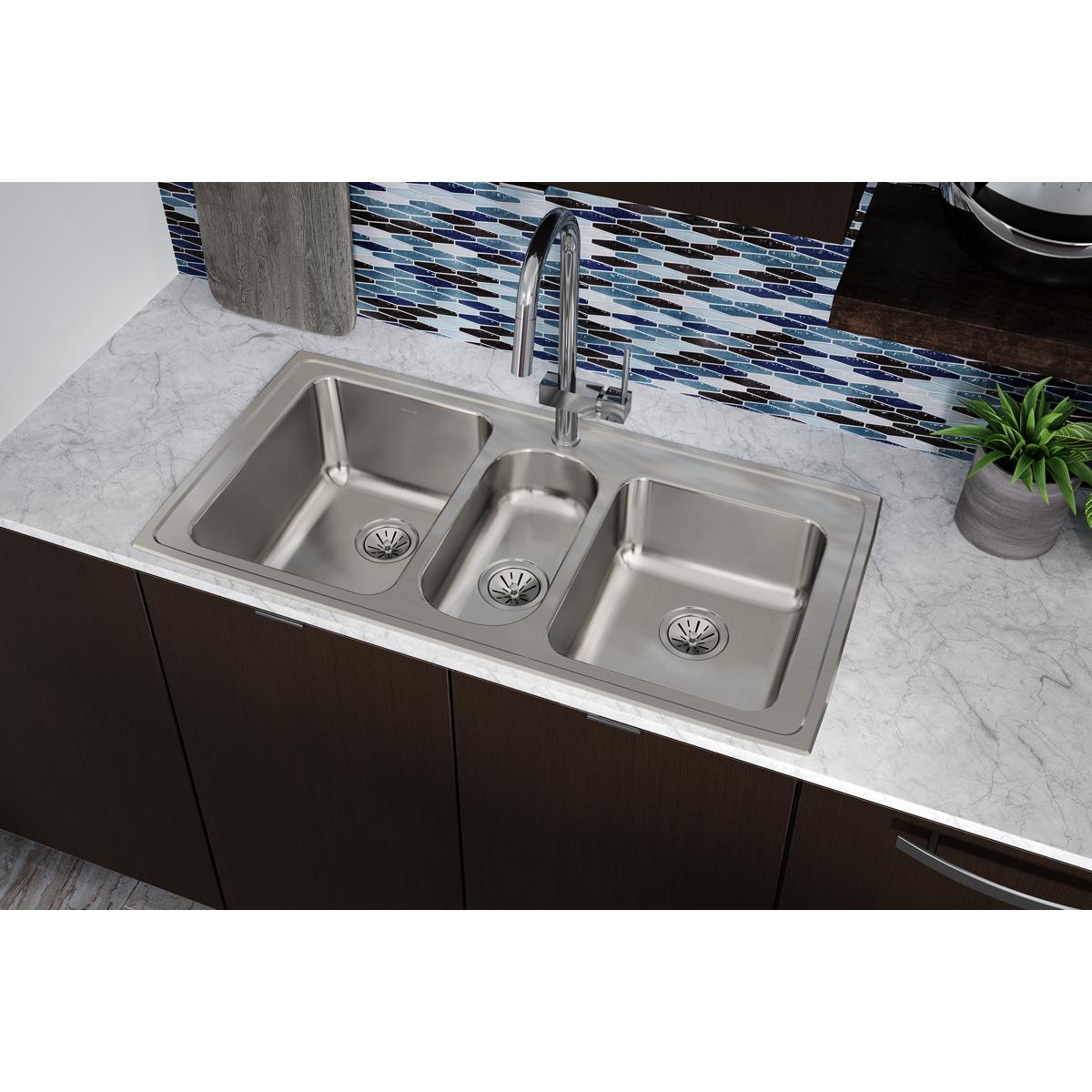 lustrous satin triple bowl drop-in sink