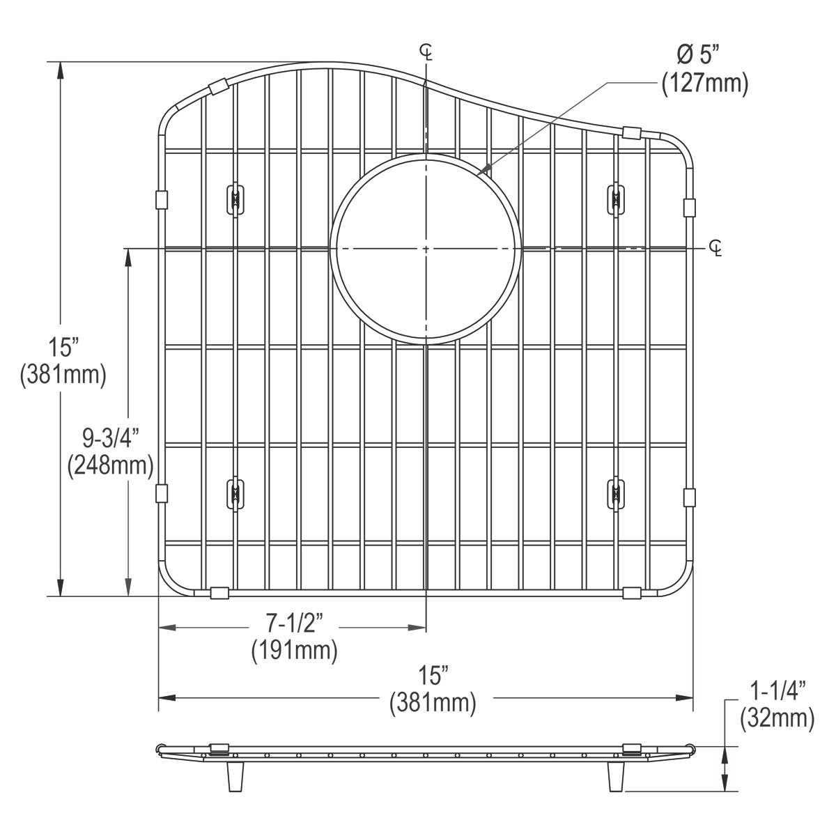 polished stainless steel bottom grid