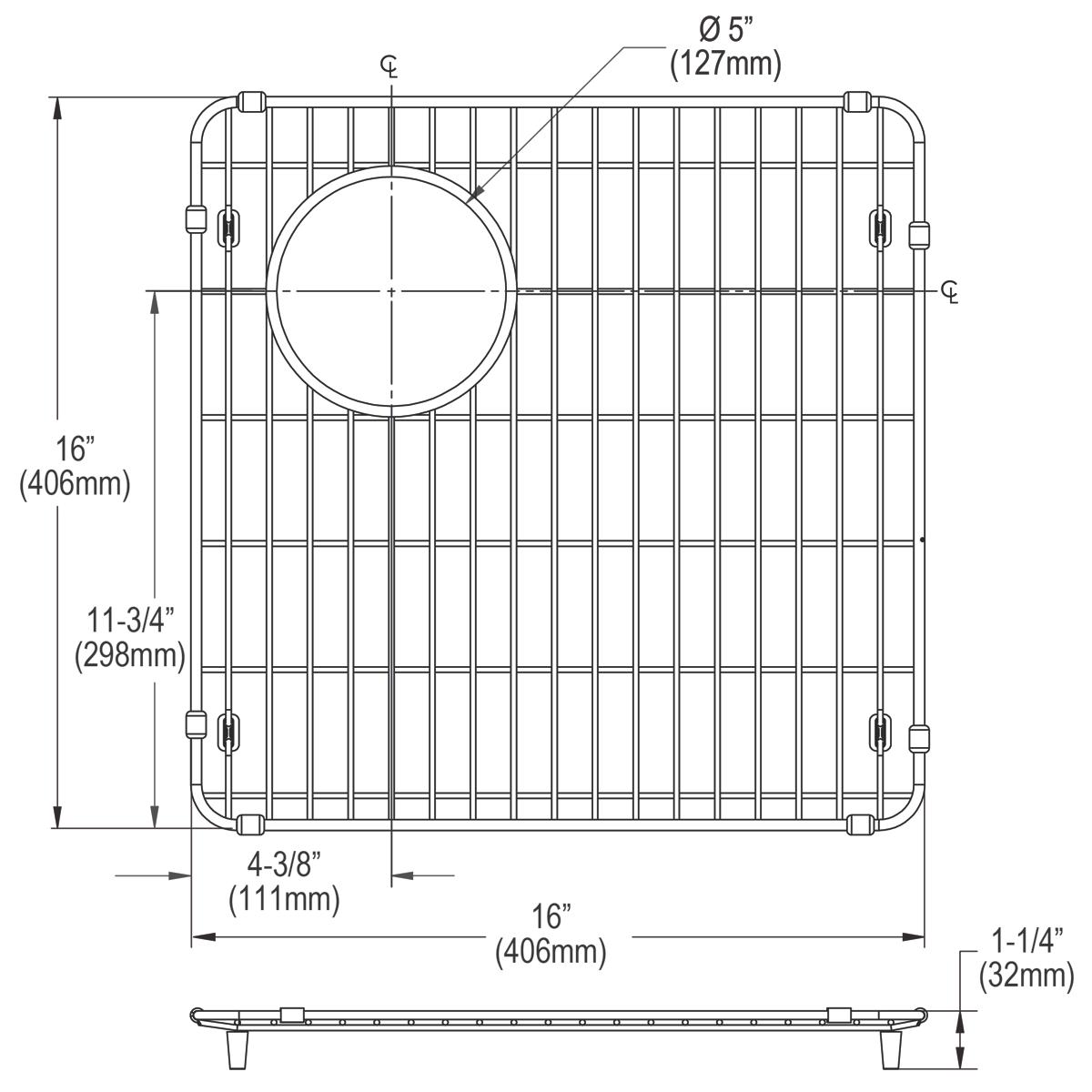 polished stainless steel bottom grid