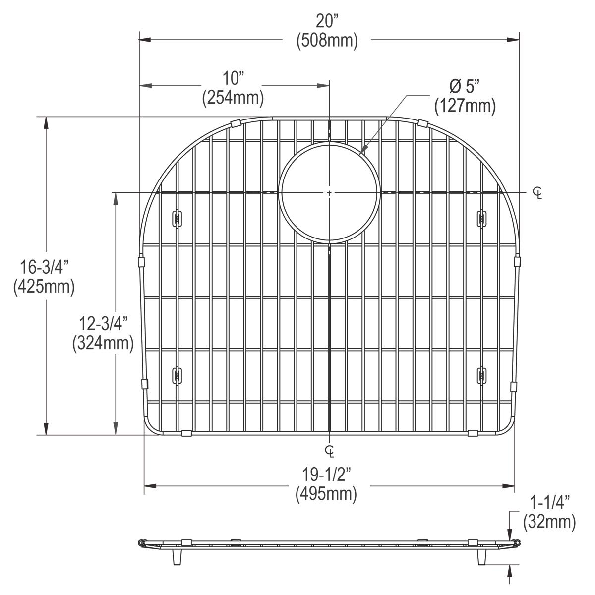 polished stainless steel bottom grid
