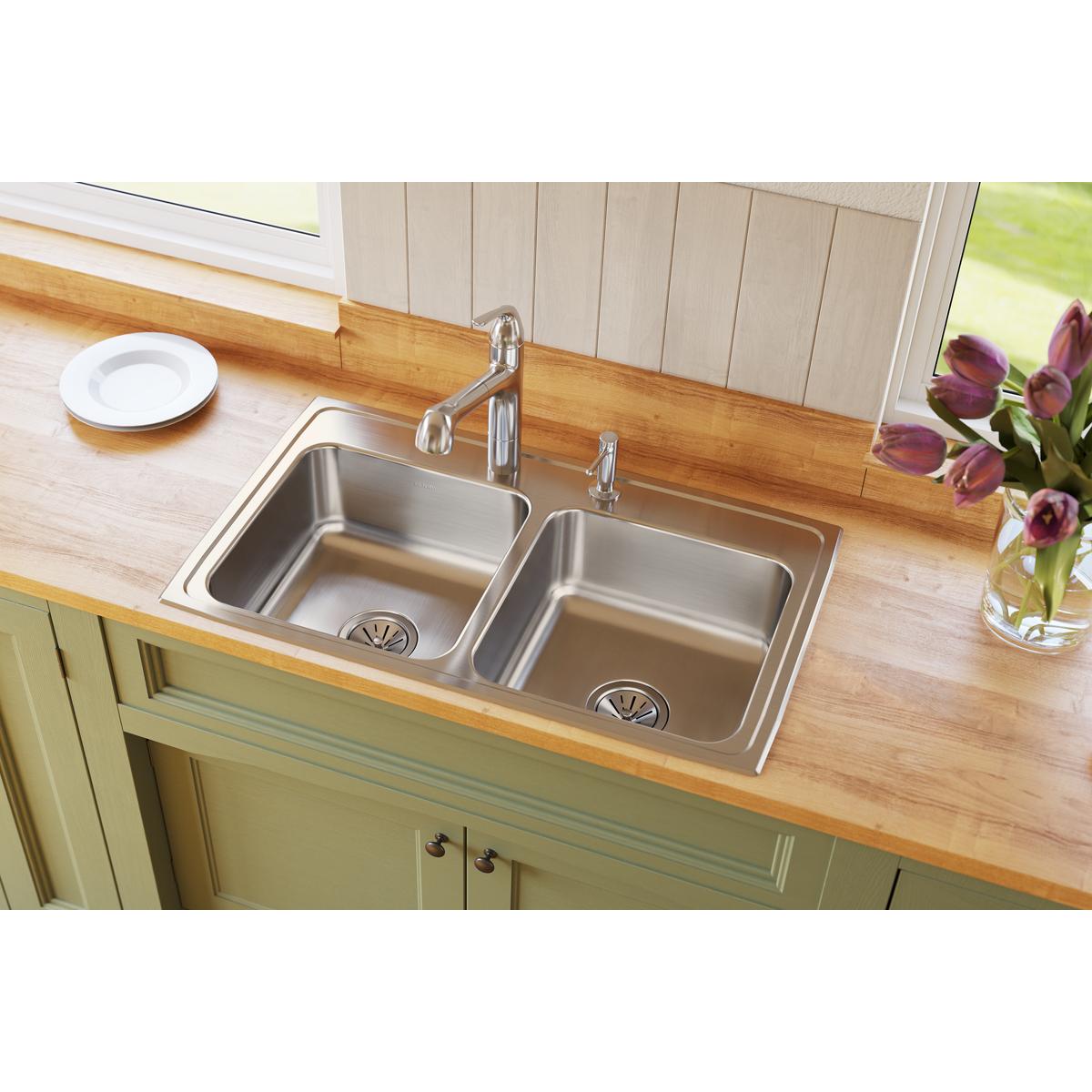 lustertone double bowl drop-in sink