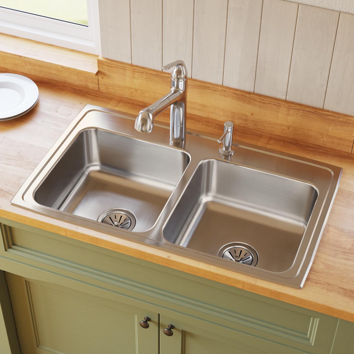 lustertone double bowl drop-in sink