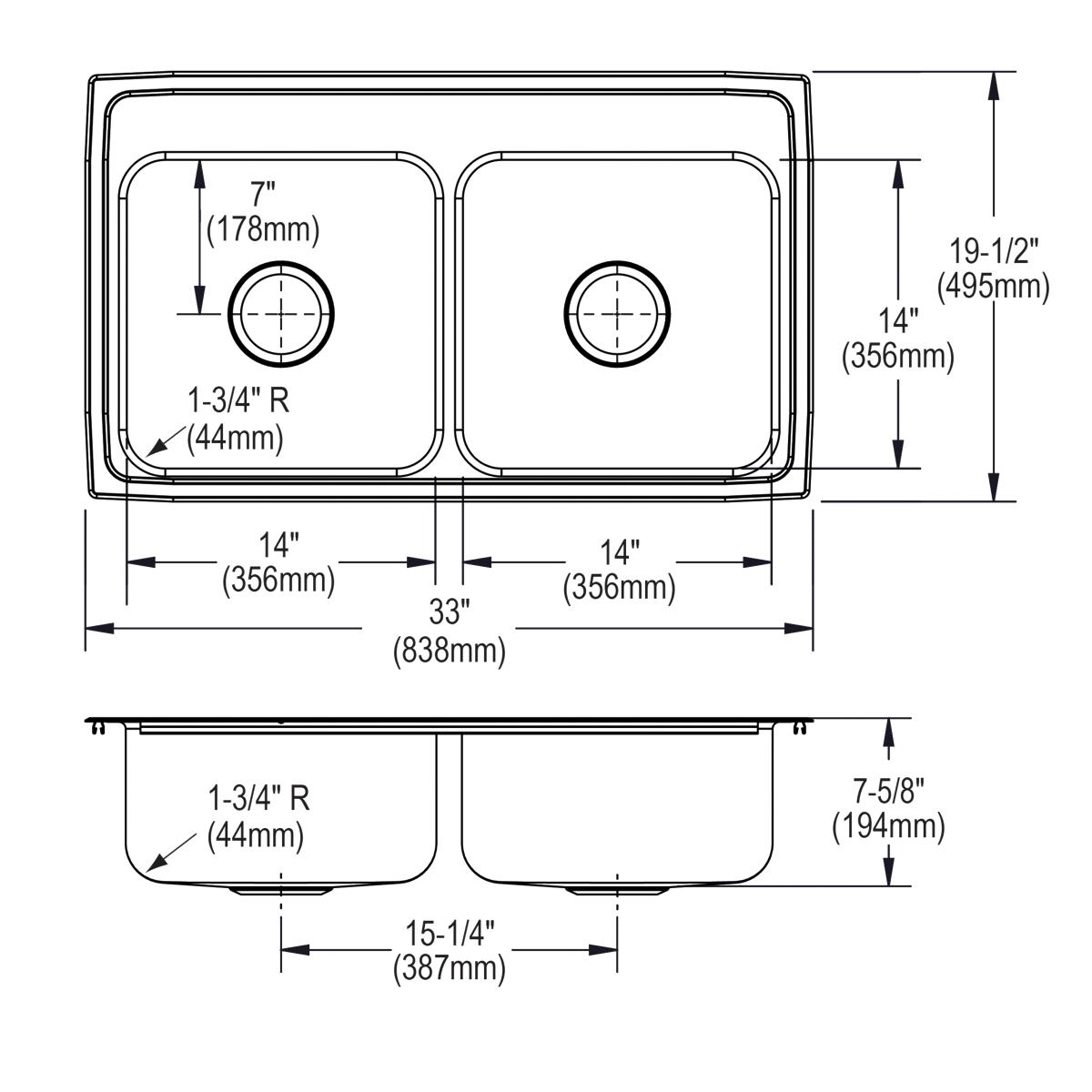 lustertone double bowl drop-in sink