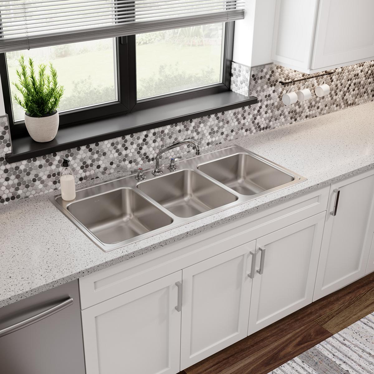 lustrous satin triple bowl drop-in sink