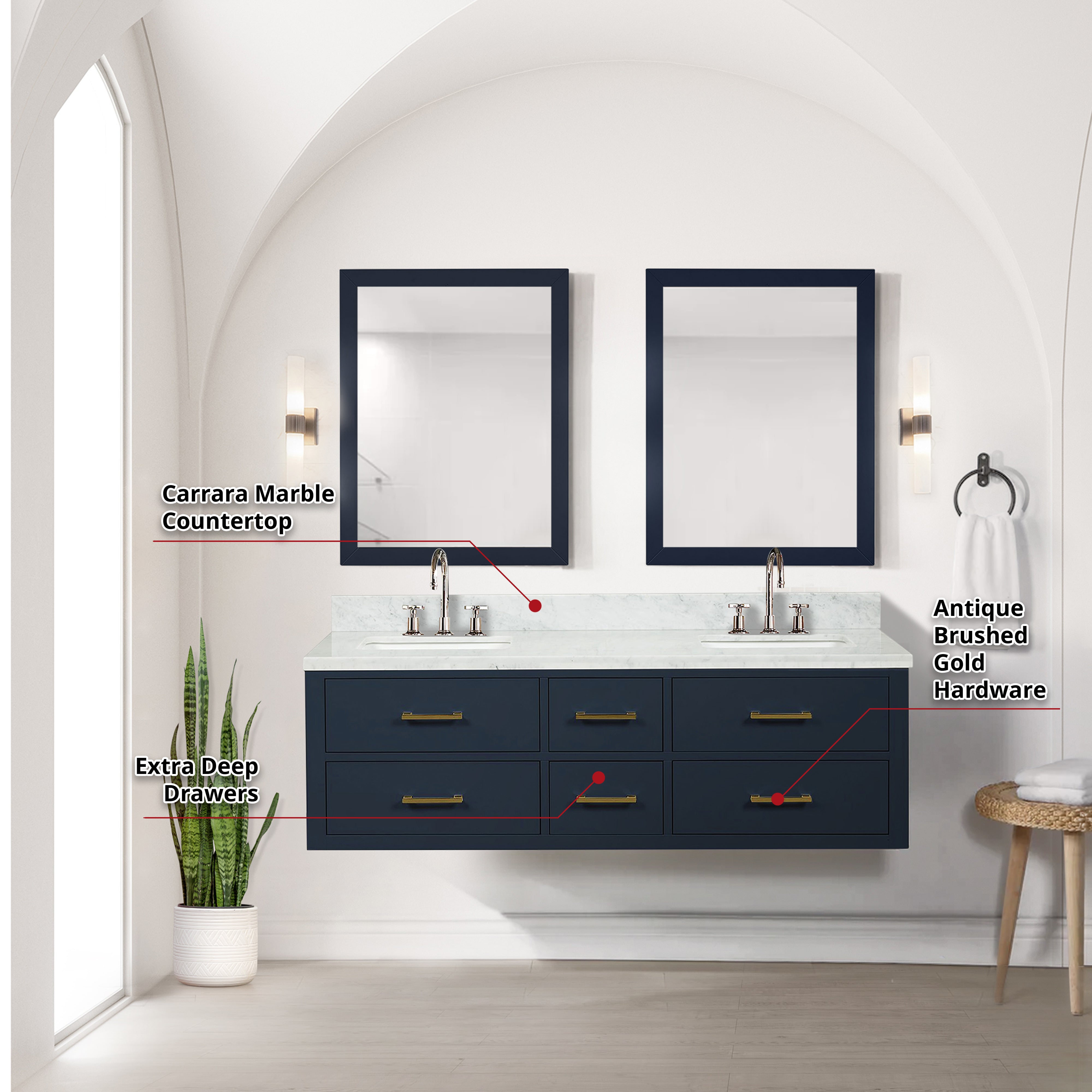 Lexora Castor 60 in W x 22 in D Double Bath Vanity