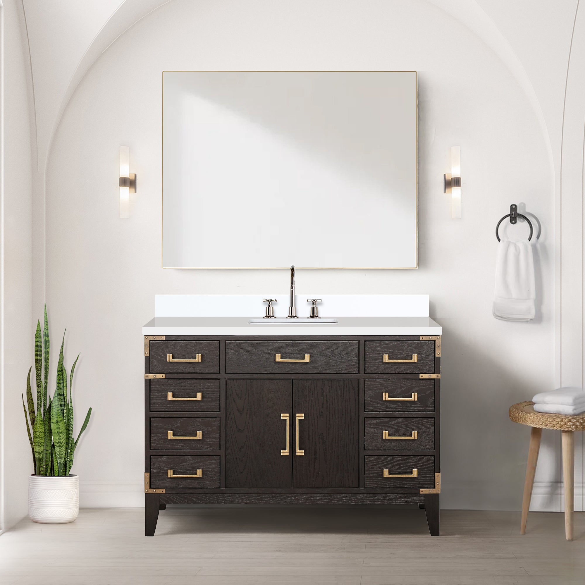 brown oak vanity
