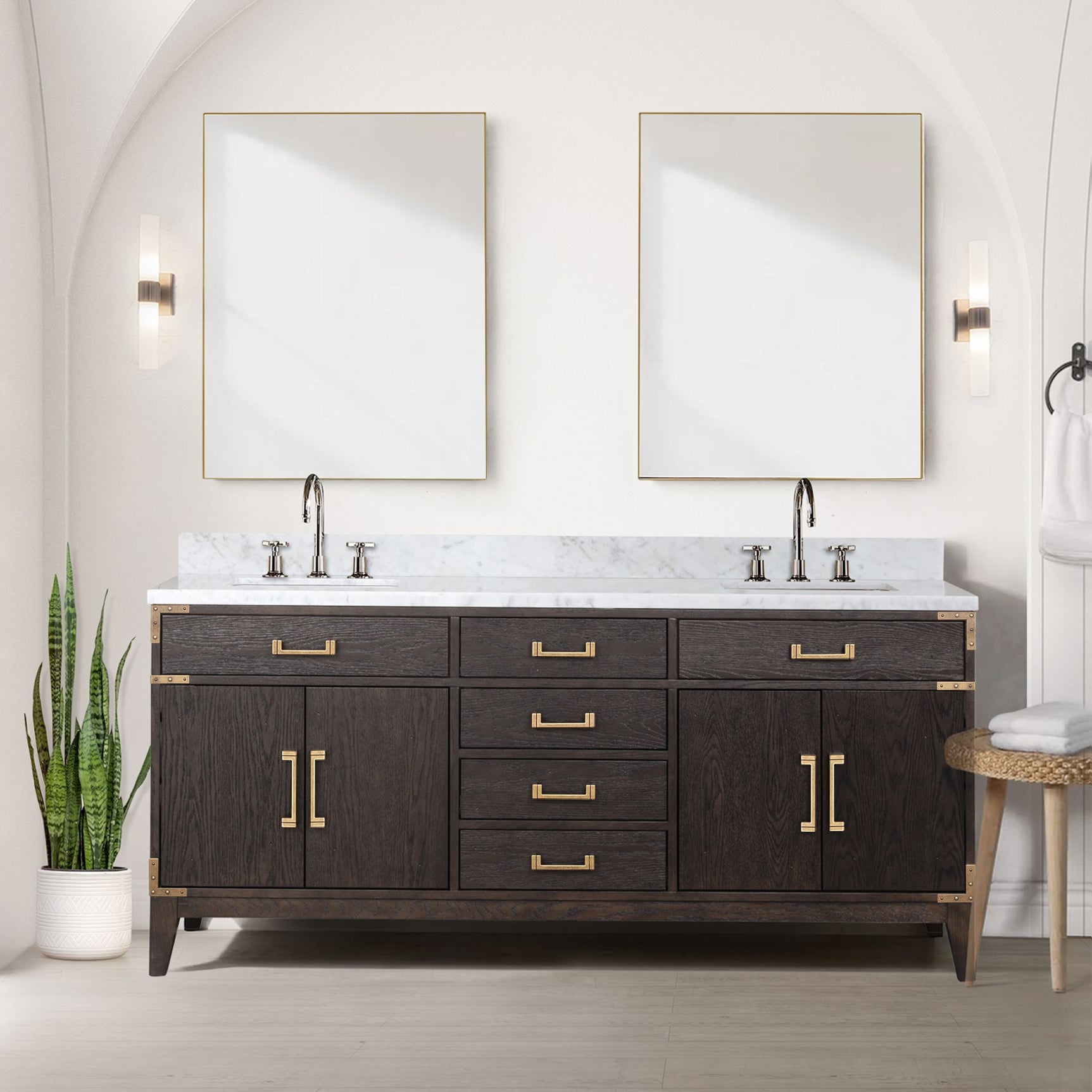 brown oak vanity