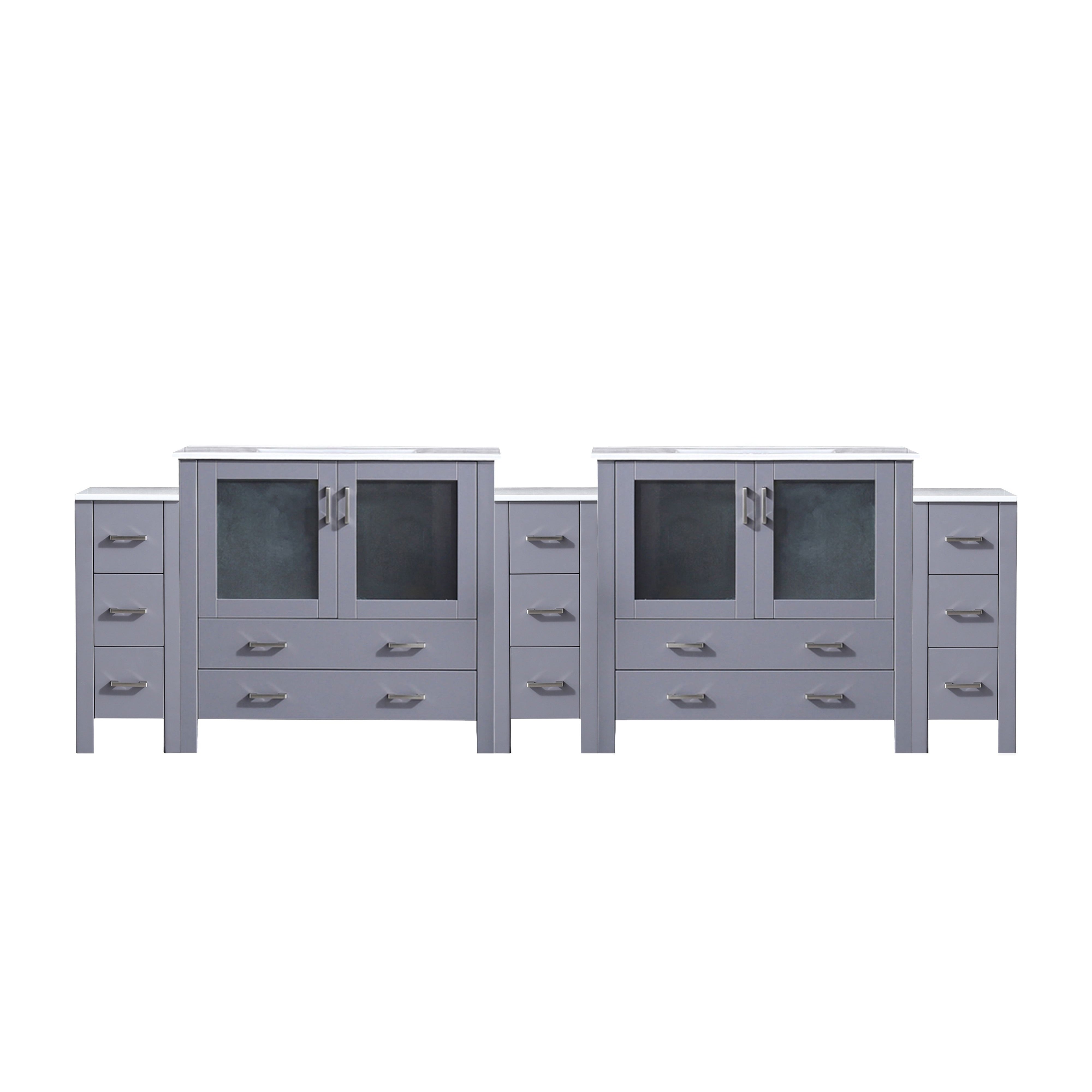 Lexora Volez 108 in W x 18.25 in D Double Bath Vanity with Side Cabinets and White Ceramic Top
