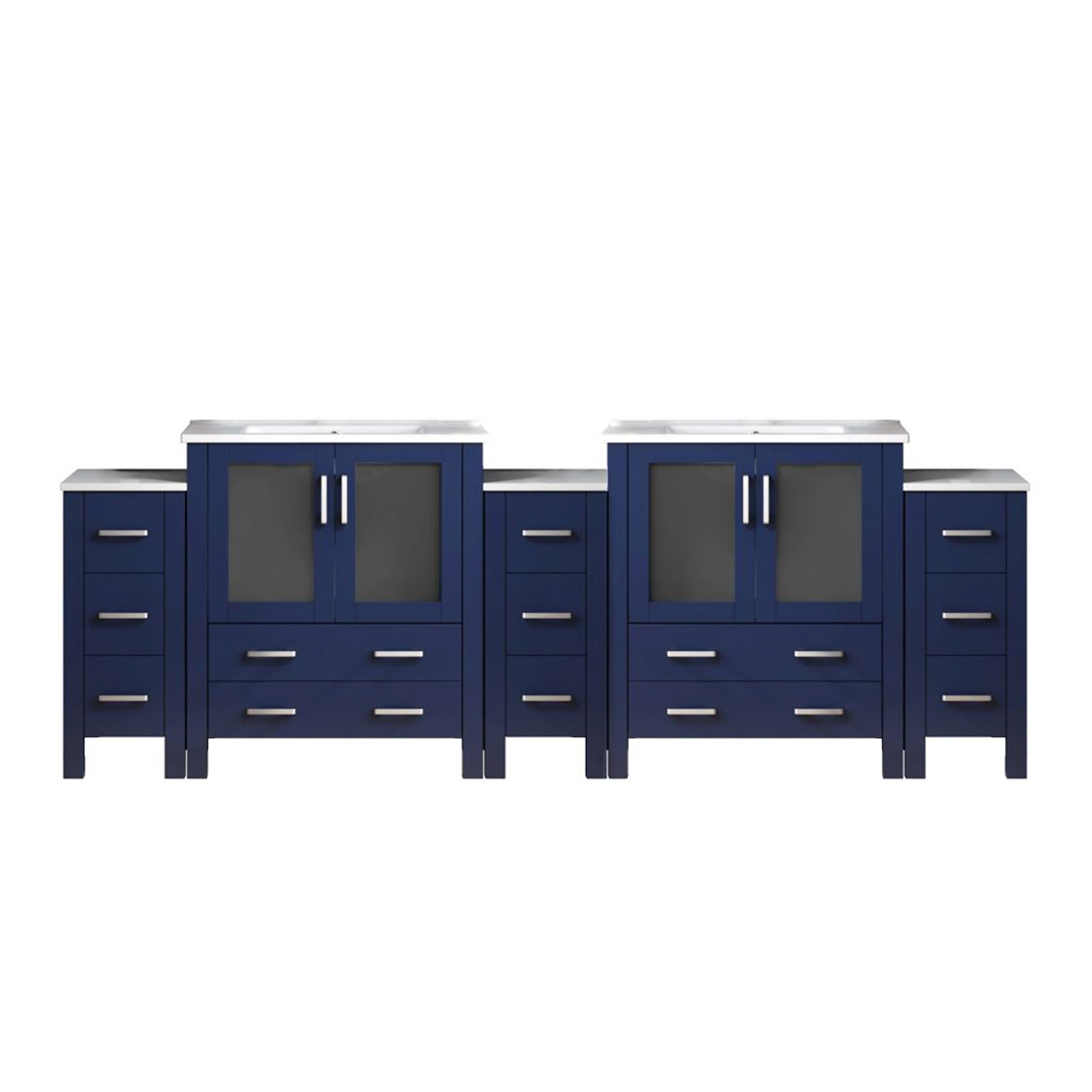 Lexora Volez 108 in W x 18.25 in D Double Bath Vanity with Side Cabinets and White Ceramic Top
