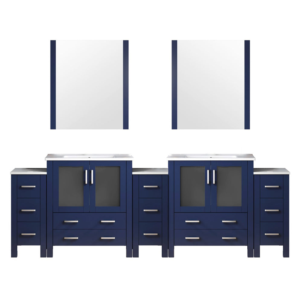 Lexora Volez 108 in W x 18.25 in D Double Bath Vanity with Side Cabinets and White Ceramic Top