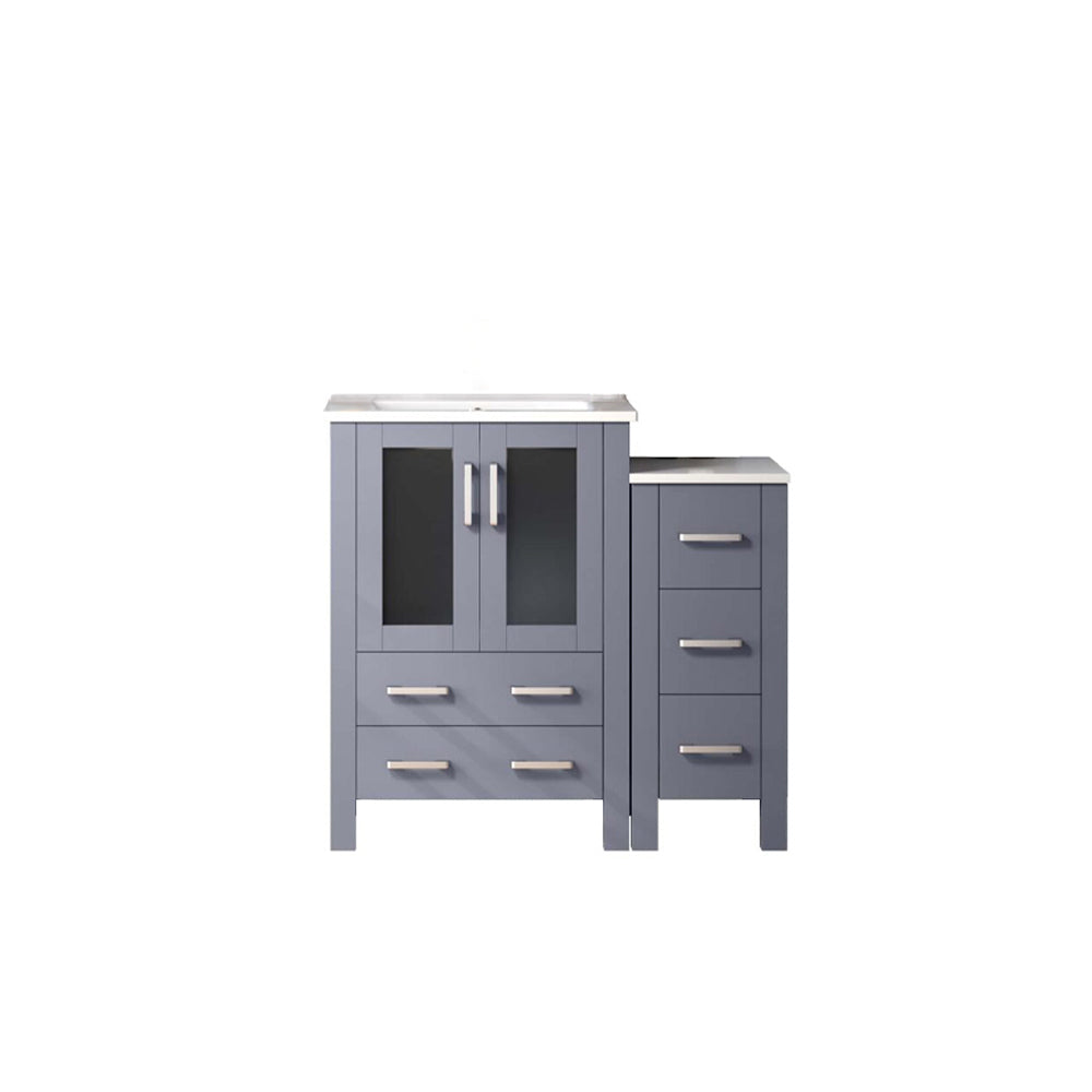 Lexora Volez 36 in W x 18.25 in D Single Bath Vanity with Side Cabinet and White Ceramic Top