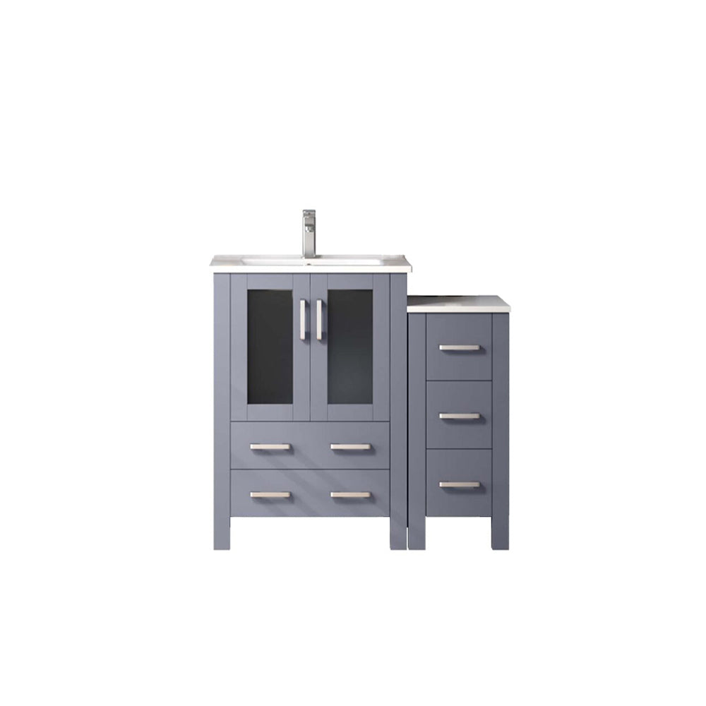 Lexora Volez 36 in W x 18.25 in D Single Bath Vanity with Side Cabinet and White Ceramic Top