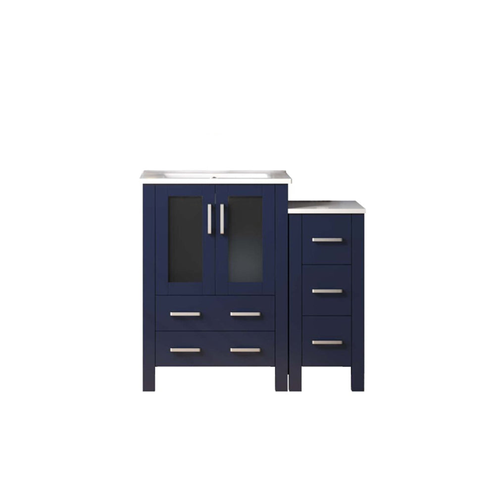 Lexora Volez 36 in W x 18.25 in D Single Bath Vanity with Side Cabinet and White Ceramic Top