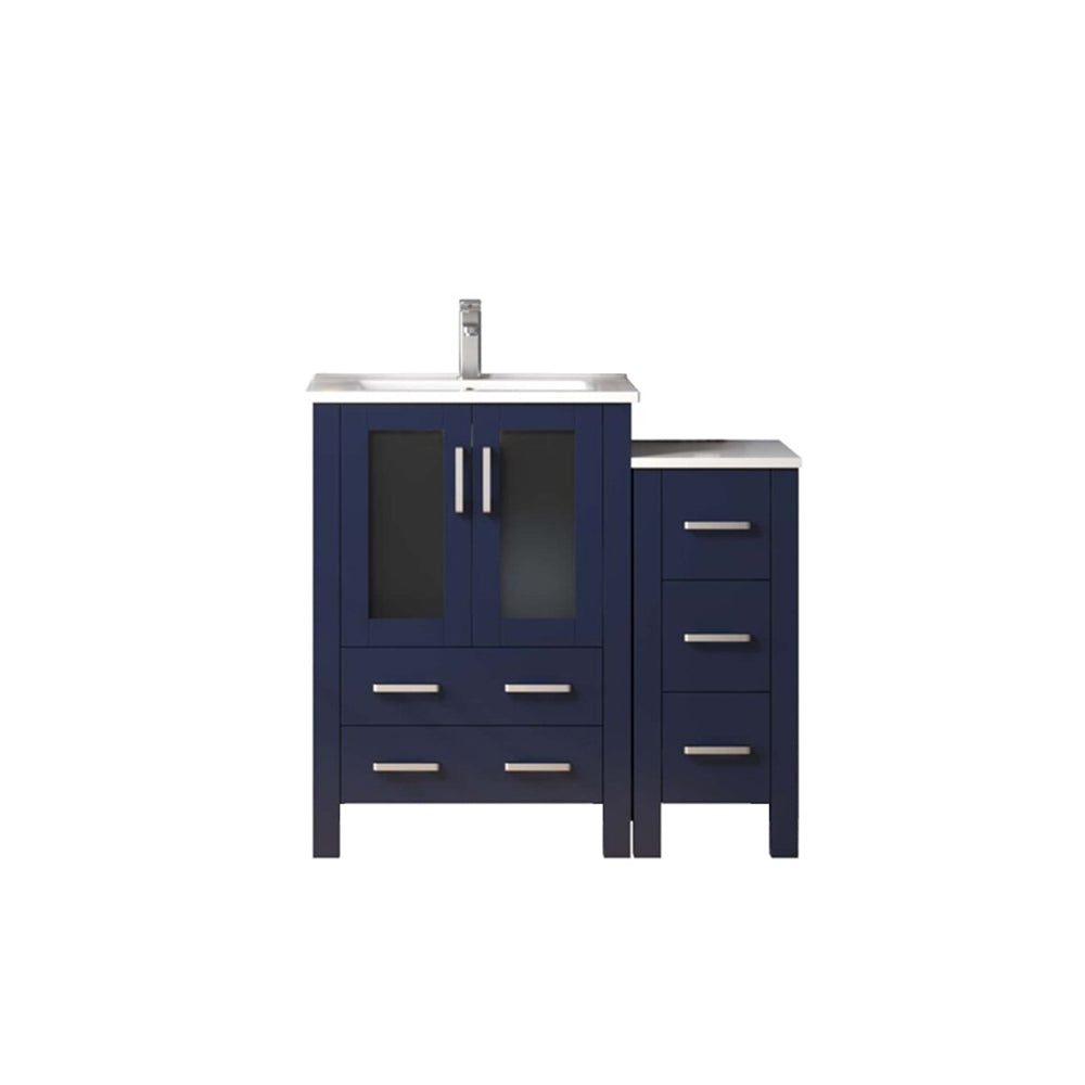 Lexora Volez 36 in W x 18.25 in D Single Bath Vanity with Side Cabinet and White Ceramic Top