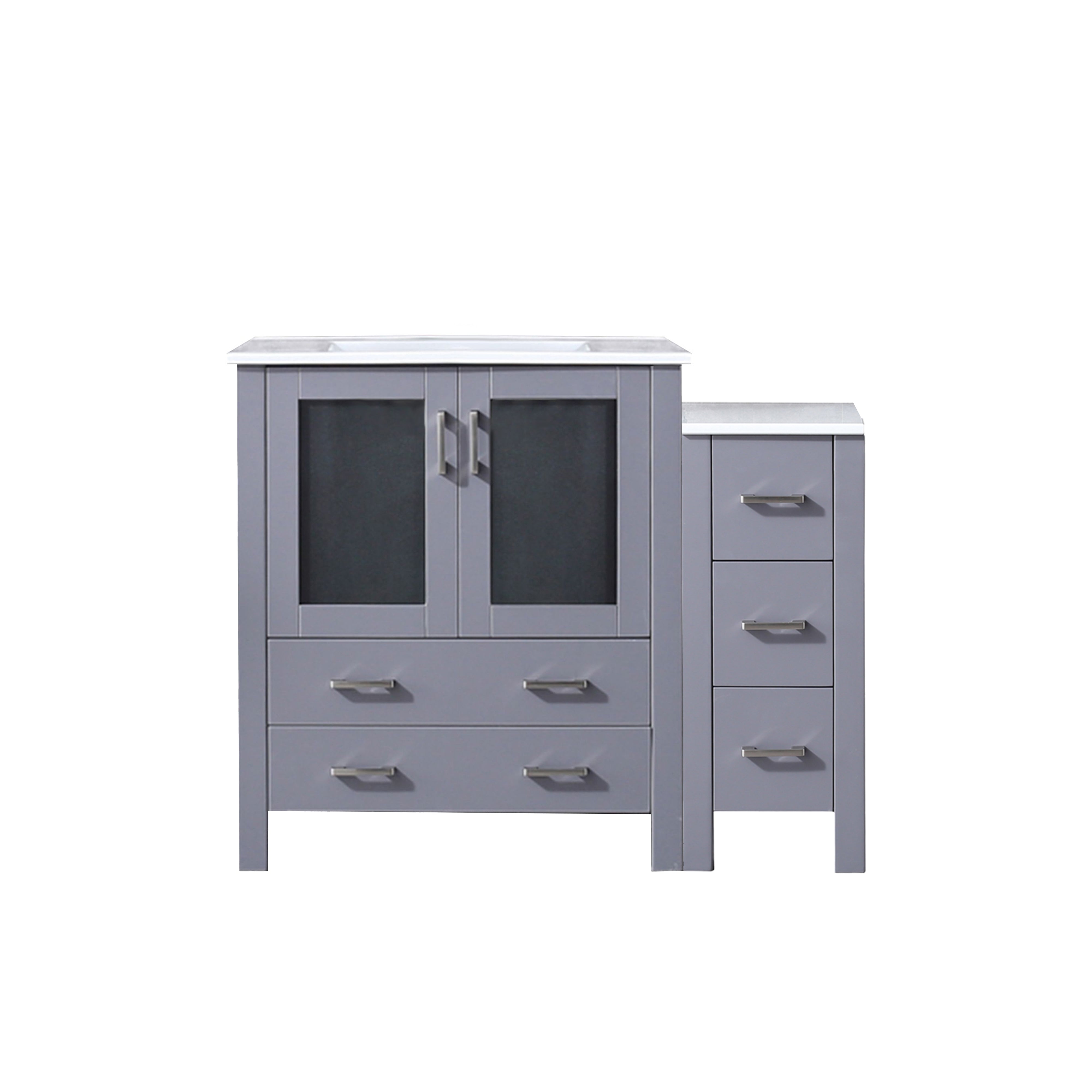 Lexora Volez 42 in W x 18.25 in D Single Bath Vanity with Side Cabinet and White Ceramic Top